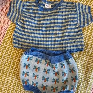 Oeuf Blue and Green Striped Knit Diaper Cover Set